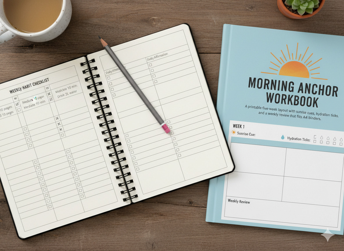 Open planner with habit checklist and pencil